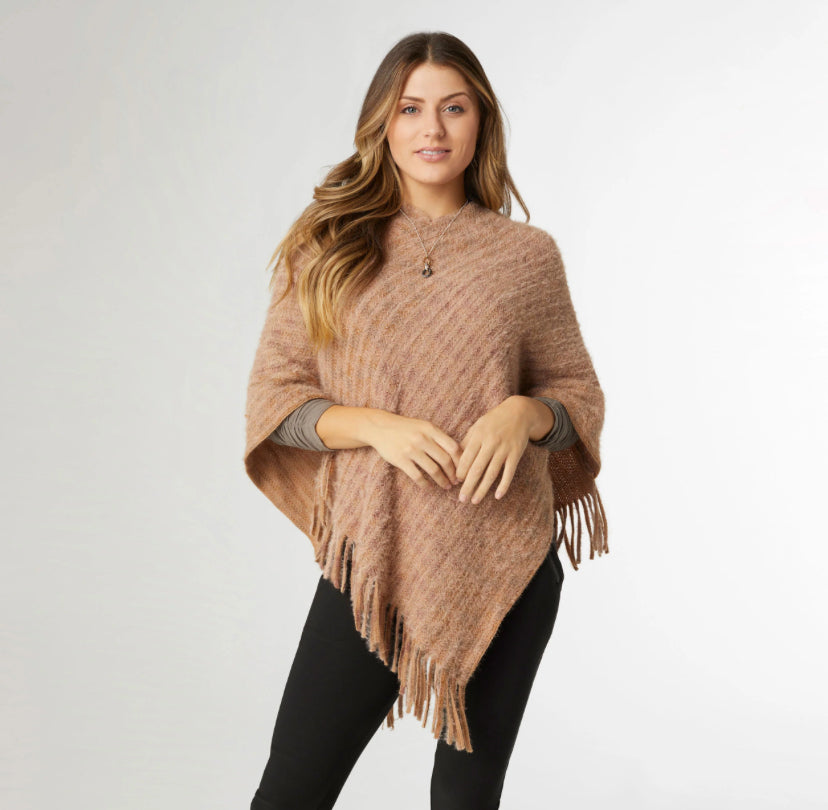 Rylee Striped Poncho with Fringe