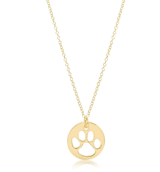 16" necklace gold - paw print gold disc