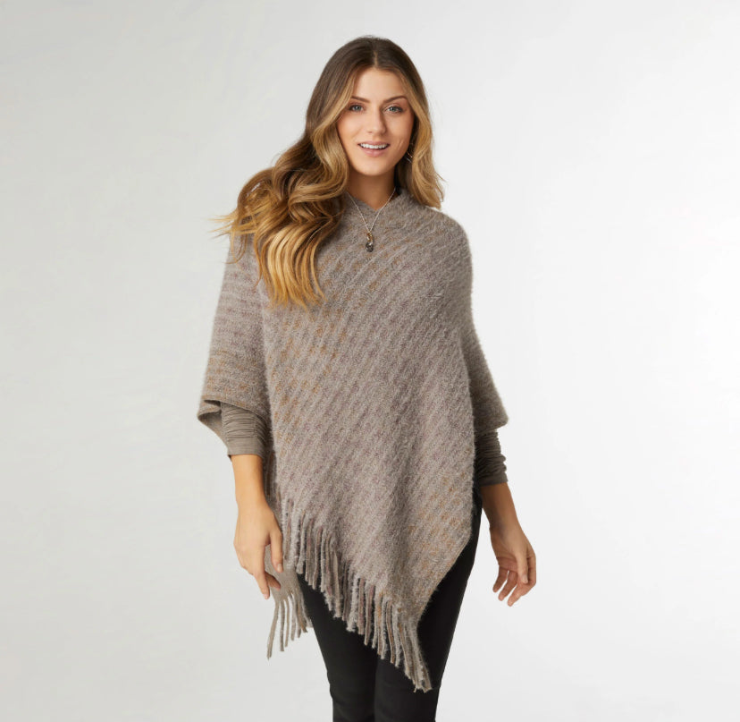 Rylee Striped Poncho with Fringe