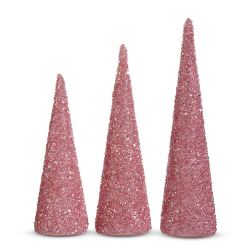 Lighted Pink Beaded Cone Tree