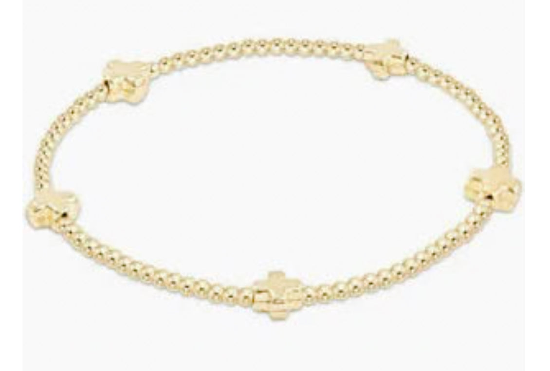 Signature Cross Small Gold Pattern 2MM Bead Bracelet -Gold