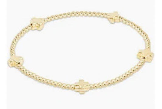 Signature Cross Small Gold Pattern 2MM Bead Bracelet -Gold