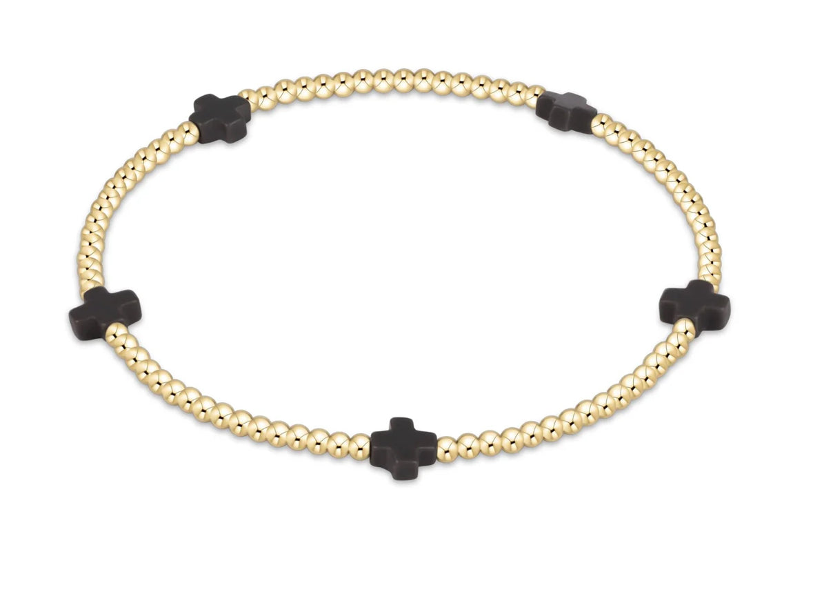 Signature Cross Small Gold Pattern 2MM Bead Bracelet -Onyx