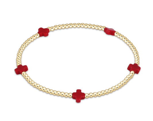 Signature Cross Small Gold Pattern 2MM Bead Bracelet -Red