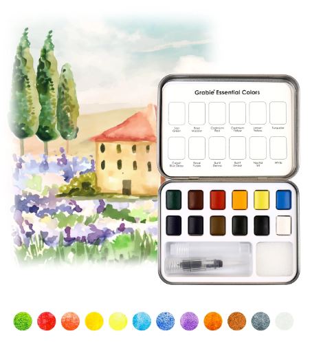 Watercolor Pocket Set Of 12 With Brush - Essential Colors