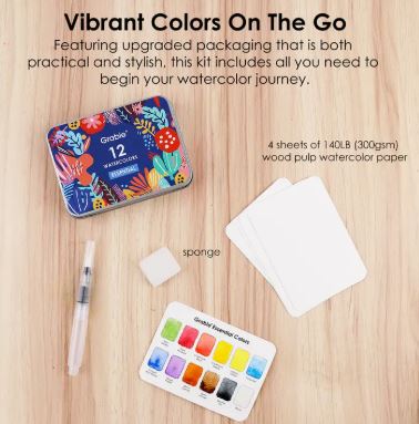 Watercolor Pocket Set Of 12 With Brush - Essential Colors