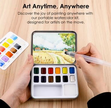 Watercolor Pocket Set Of 12 With Brush - Essential Colors