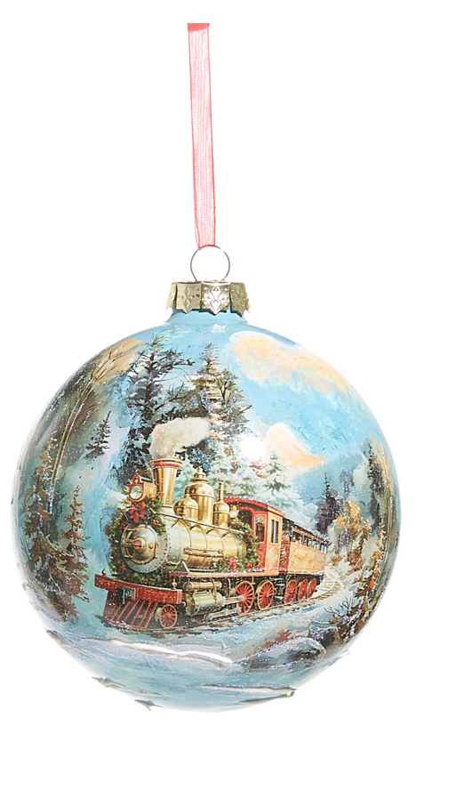 5” Holiday Train Ball Ornament