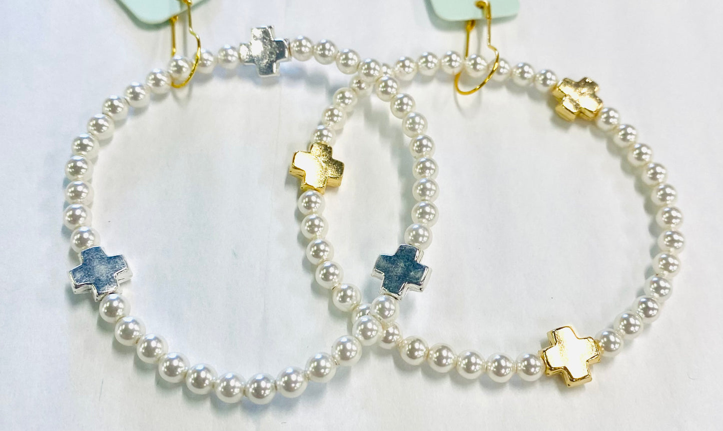 Signature Cross Pearl Pattern 2mm Bead Bracelet