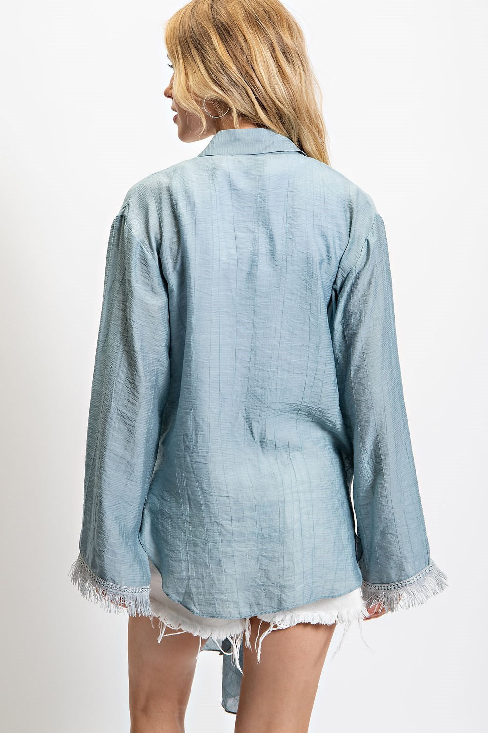 Frayed Hem Bell Sleeve Kimono