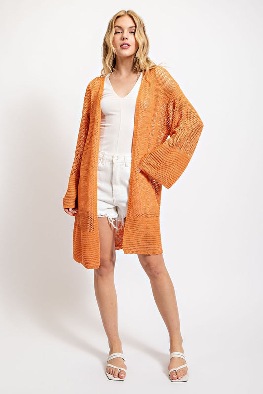 Mesh Front Long Cardigan