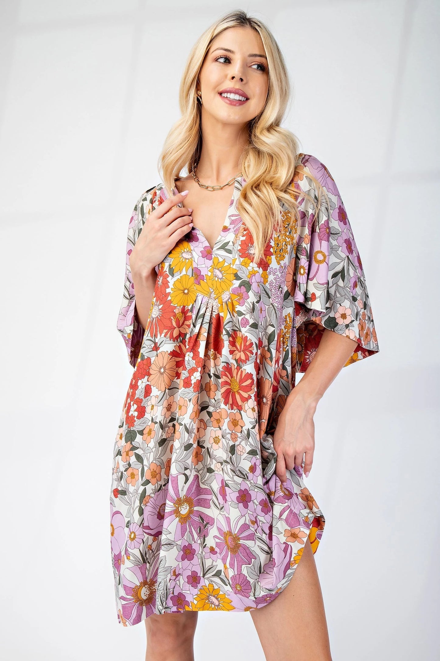 Floral Split Neck Dress