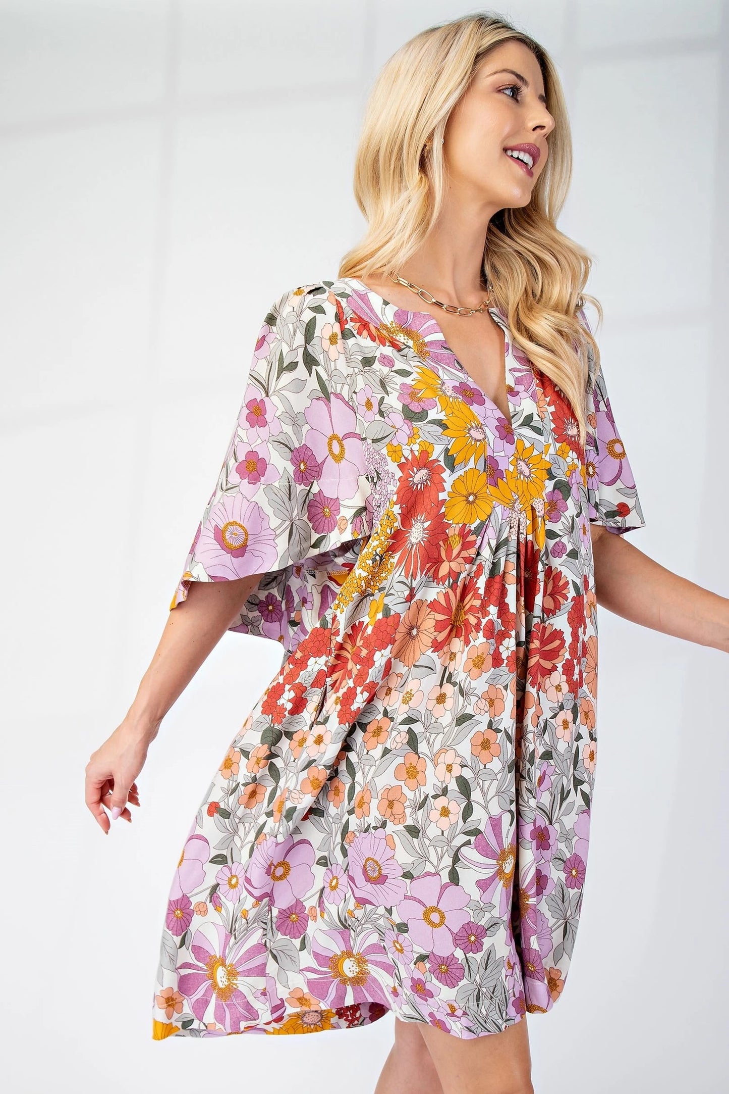 Floral Split Neck Dress