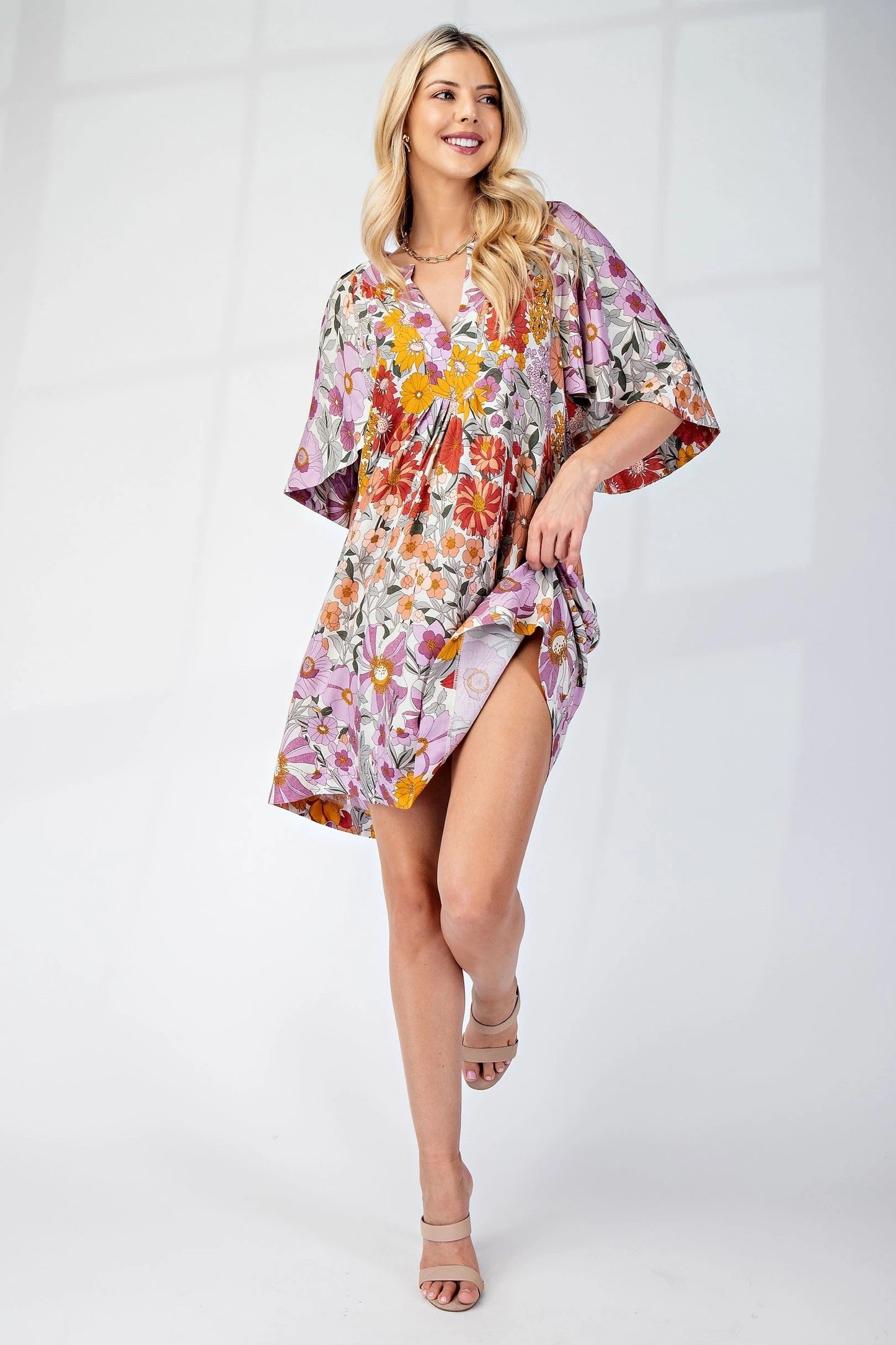 Floral Split Neck Dress