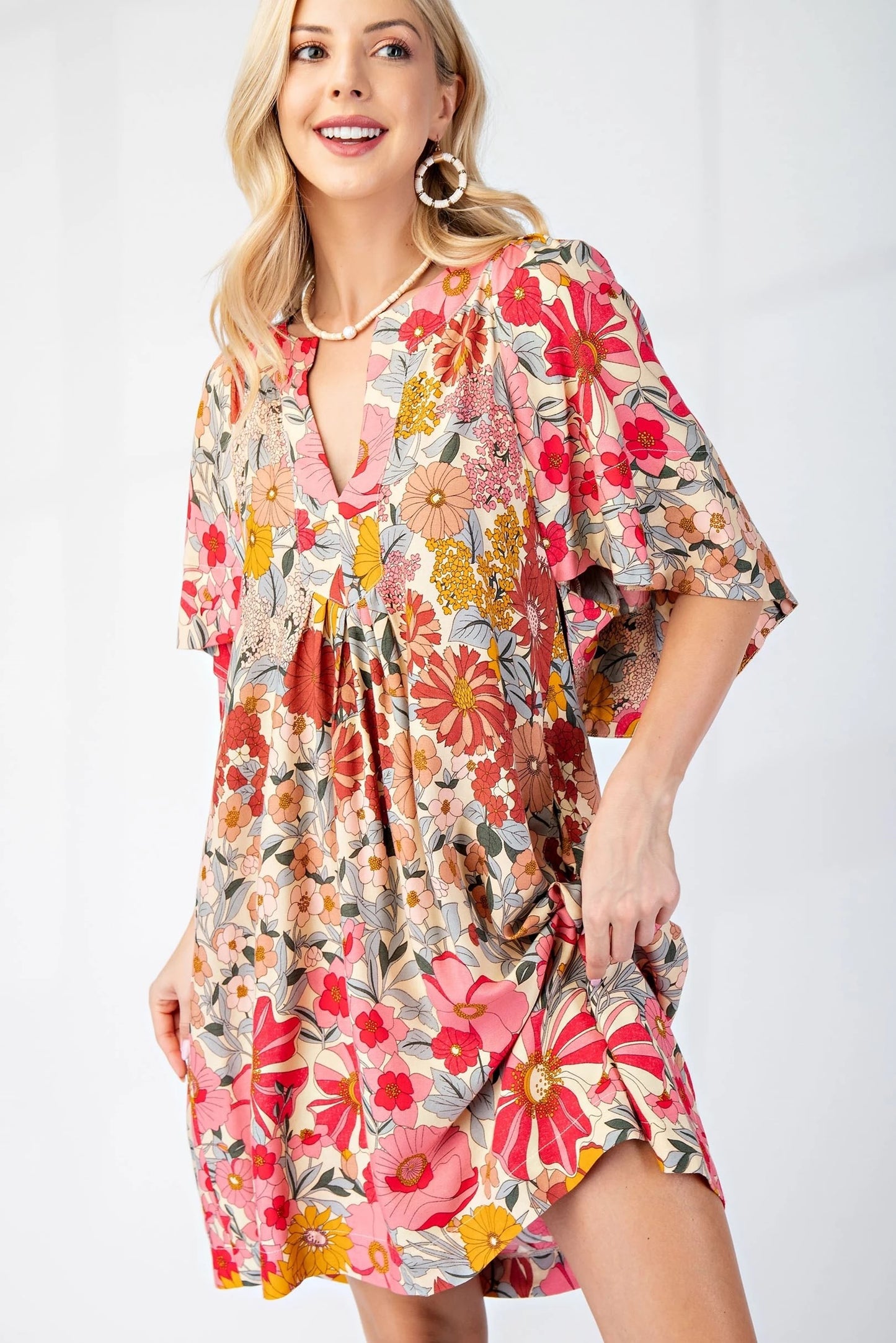 Floral Split Neck Dress