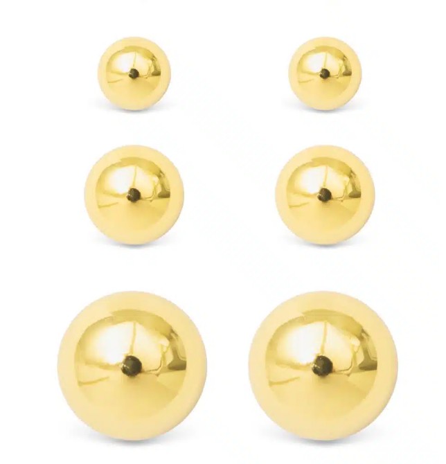 Crystal Polished Ball Stud Triplet Gold Earrings