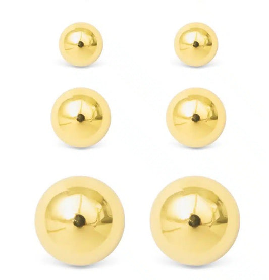 Crystal Polished Ball Stud Triplet Gold Earrings
