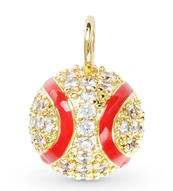 Gold CZ Enamel Baseball Charm
