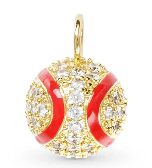Gold CZ Enamel Baseball Charm