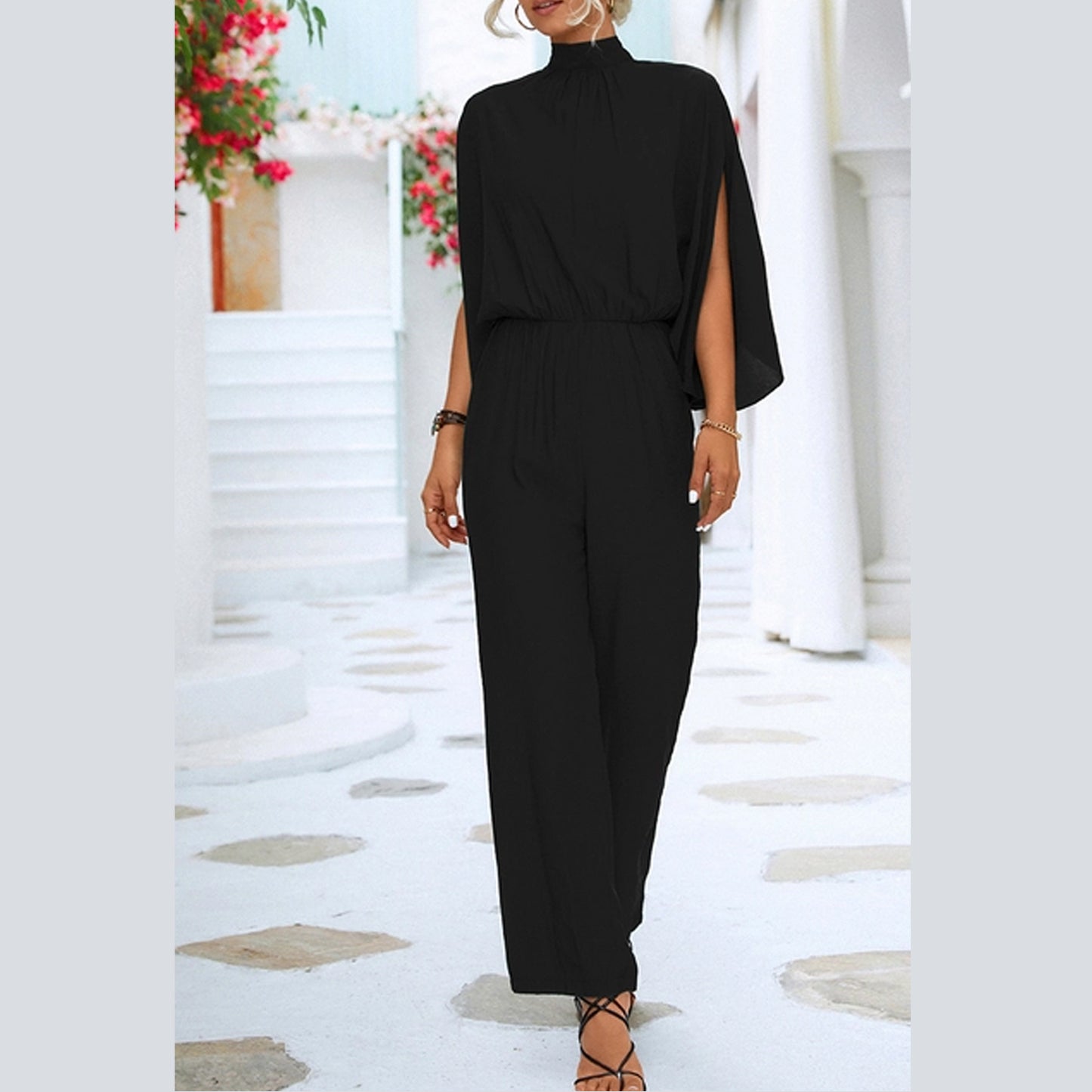 High Collar Batwing Sleeves Jumpsuit