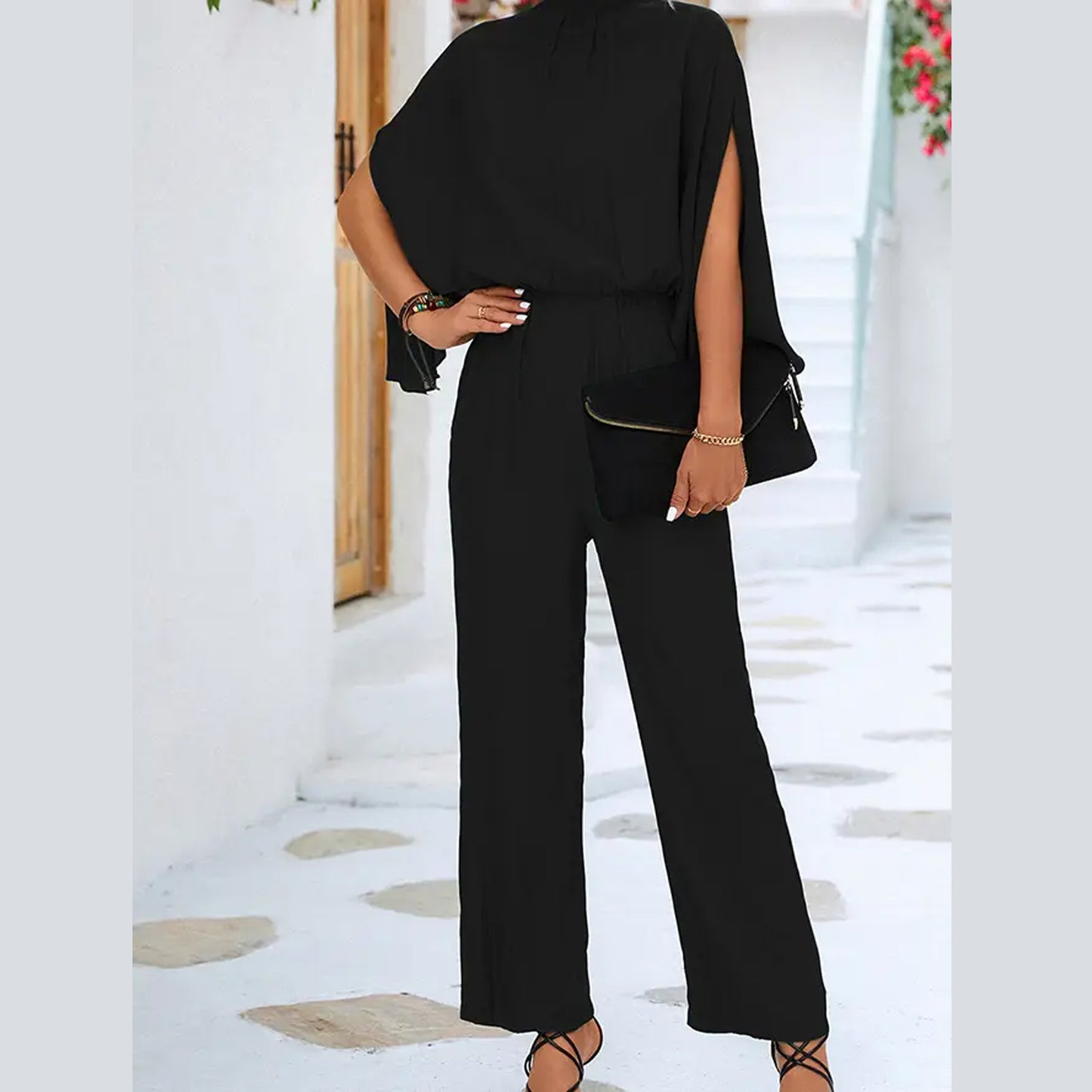 High Collar Batwing Sleeves Jumpsuit