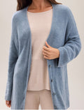 Rib Button Cardigan -Blue Aura