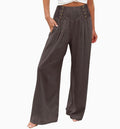 Women's High- Linen wide Leg Pants-Coffee
