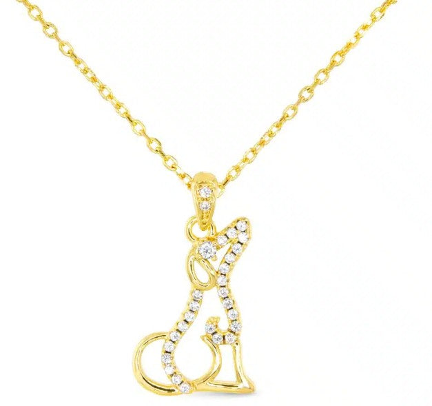 Gold CZ Dog Silhouette Necklace
