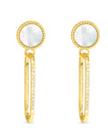 Gold CZ & Mother Of Pearl Disk Drop Earrings