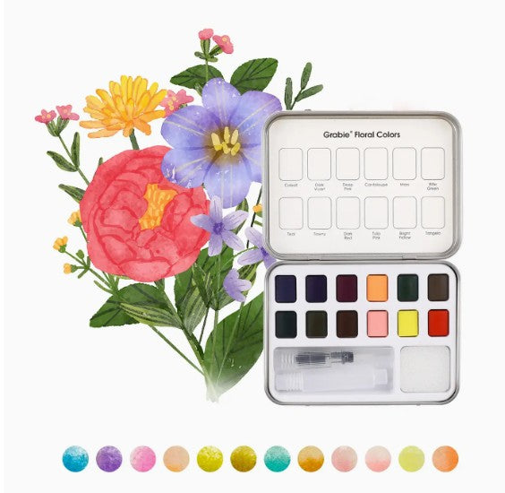 Watercolor Pocket Set Of 12 With Brush - Floral Colors