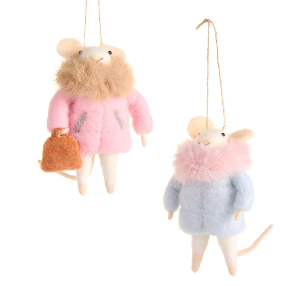6" Fur Coat Mice Ornament