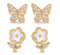 Gold Mother Of Pearl Butterfly & Flower Stud Earring Set
