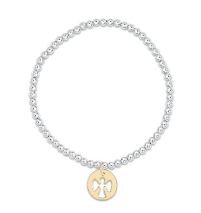 Classic Sterling 3mm Bead Bracelet-Mixed Metal Guardian Angel Disc