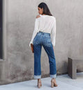 High-waisted Wide Leg Jeans with Turn-Up Hem