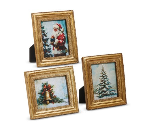 6" Traditional Winter Holiday Scene Framed Art