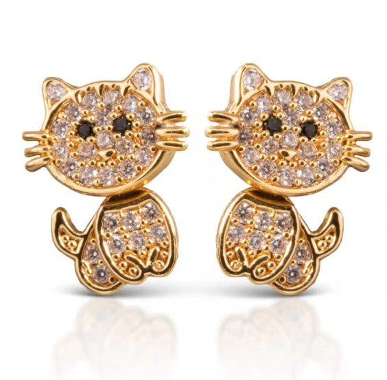 Ice Blu Cat Earrings – Gold