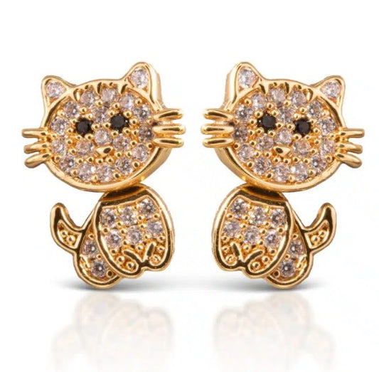 Ice Blu Cat Earrings – Gold