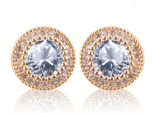 Ice Blu Round Halo Stud Earrings – Gold