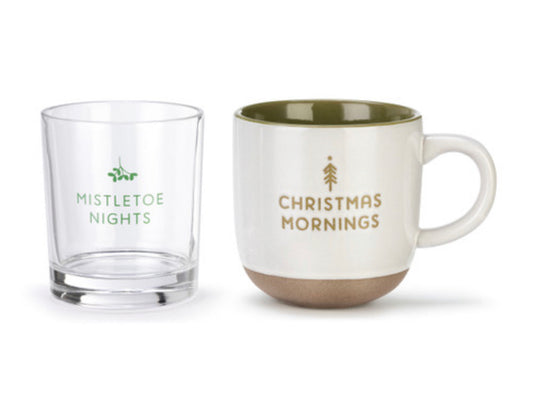 Mornings & Mistletoe Christmas Mug & Glass Set