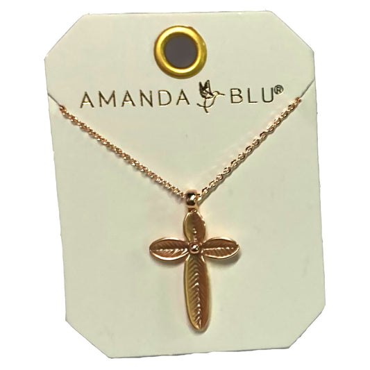 Rose Gold Enameled Necklace -Leaf Cross