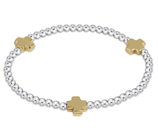 Signature Cross Small Gold Pattern 2mm Bead Bracelet