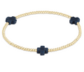 Signature Cross Small Gold Pattern 2MM Bead Bracelet -Navy