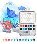 Watercolor Pocket Set Of 12 With Brush - Ocean Colors