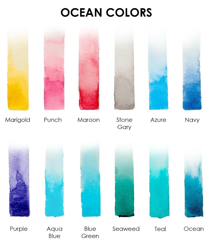Watercolor Pocket Set Of 12 With Brush - Ocean Colors
