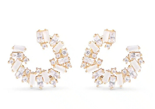 Opaque and Clear CZ Open Circle Earrings – Gold