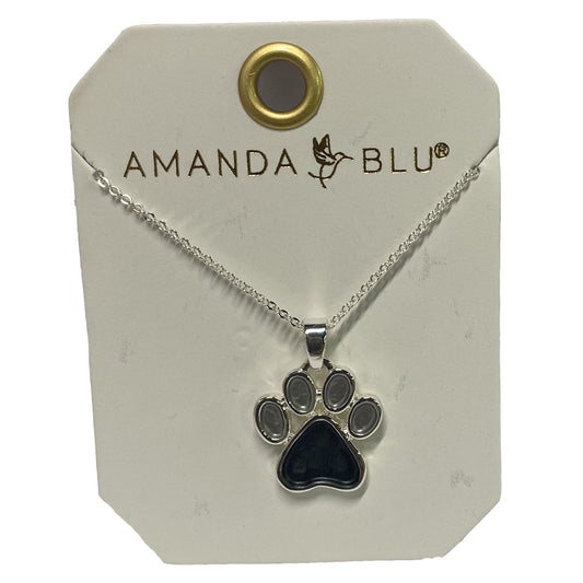 Silver Enameled Necklace - Paw Print Gray
