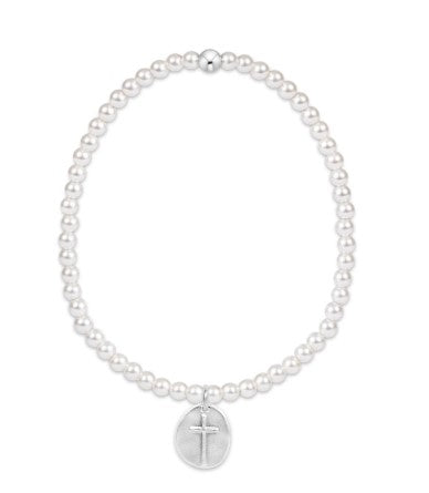 Classic Pearl 3mm Bead Bracelet - Inspire Love Small Silver Charm