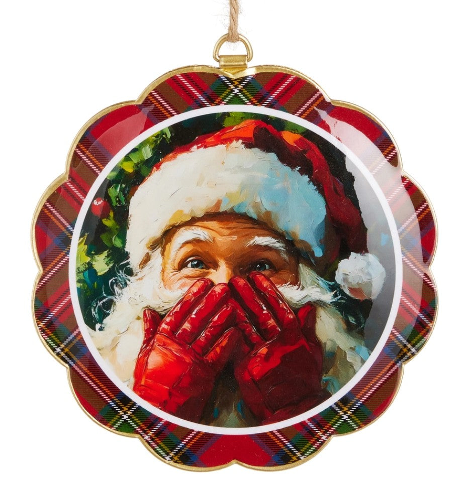 6" Santa's Secret Scalloped Disc Ornament