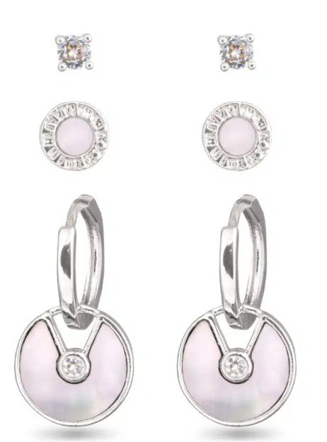 Gold Mother of Pearl and CZ Trio Earring Set