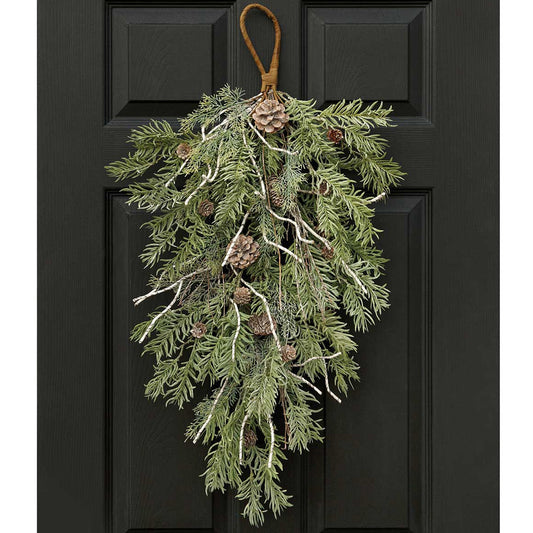 Wire Faux Birch Bough/Swag with Pine Bush and Whitewashed Pinecones